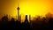 Silhouette of Tehran city. Middle east. Towers and religious monuments. Sunset