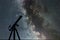 Silhouette of Telescope, starry sky, milky way galaxy