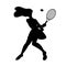 Silhouette of tennis sportswoman  isolated on white background. Vector black and white illustration.