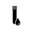 Silhouette test tube with cap and drop of blood. Outline icon of medical blood sampling. Illustration of elongated container with