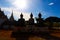 Silhouette Thai buddha statues at the temple in Thailand