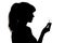 silhouette of thoughtful girl with an incandescent lamp in hand, thought bulb, concept of idea