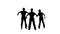 Silhouette Three male construction workers in hard hats synch dancing with their backs to the camera and then turning