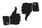 Silhouette of thumb up and thumb down symbols of like and dislike