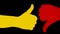 Silhouette thumbs up down gesture win yellow red