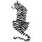 The silhouette of a tiger painted in black, painted in zigzag striped lines. Animal tiger logo