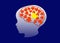 Silhouette a toddler child`s head with brain, jigsaws puzzles  inside the brain. Growth up idea states of mind and brain de