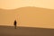 Silhouette of a tourist wandering through the desert
