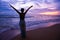 Silhouette tourist woman relaxing on the beach