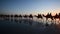 Silhouette of tourists on camel ride convoy on Cable Beach Broome Western Australia 01