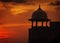 Silhouette of tower on sunset sky background, Red ford, Agra, In
