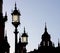 Silhouette of towers and lanterns, Seville, Spain