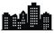 Silhouette of town, black vector icon, banner, eps.