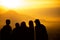 Silhouette traveler group at sunset