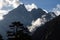 Silhouette of a tree on a background of mountains in Nepal