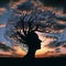 Silhouette of a tree head outdoors. Beautiful illustration picture. Generative AI