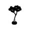 Silhouette tree seedling. Outline gardening icon. Black illustration of deciduous tree or bush with roots in bag, landscape design