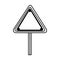silhouette triangle shape traffic sign with base pole
