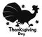 Silhouette of a Turkey in a hat runs on a white background. Thanksgiving day.