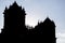 Silhouette of twin towers and dome of the historic Iglesia, Cusco