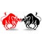 Silhouette of two bulls fighting red and black, stock market