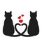 Silhouette of two cats with heart tails.