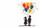 Silhouette of Two Childrens with colorful Balloons