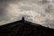 silhouette of two or couple dove bird on rooftop with cloudy and gloomy sky