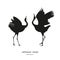 Silhouette of the two dancing Japanese crane on a white background