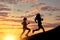 Silhouette of two girls running competition