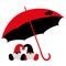 Silhouette of two gnomes under an umbrella of red and black. Valentine Greeting Card Happy Valentine`s Day