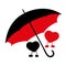 Silhouette of two hearts under an umbrella of red and black color. Valentine card. Greeting card Happy Valentine`s Day