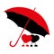 Silhouette of two hearts under an umbrella of red and black color. Valentine card. Greeting card Happy Valentine`s Day