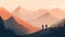 Silhouette of two hikers in the mountains