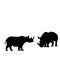 Silhouette of two rhino. Rhino family