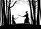 Silhouette of two samurais having a duel in the woods