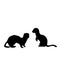 Silhouette of two Weasels and a ferret. An animal of the marten family.