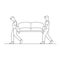 Silhouette two workers carrying sofa.Delivery people concept  design element, icon isolated on white backgroun