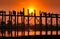 Silhouette of U bein bridge is the longest wooden bridge and Tau