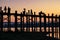 Silhouette of U Bein Bridge at sunrise near Amarapura in Myanmar former Burma