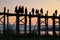 Silhouette of U Bein Bridge at sunrise near Amarapura in Myanmar former Burma