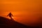 SILHOUETTE: Unrecognizable skier shredding the fresh untouched snow at sunset.