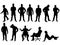 Silhouette of various people in various positions