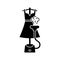 Silhouette Vertical steamer ironing woman`s dress with hot air. Outline illustration of electric laundry equipment. Floor steam