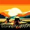 Silhouette of Vietnamese rice farmers working on rice field at sunset, vector illustration generative AI