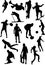 Silhouette view of human motifs,sports, positions