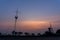 Silhouette view of navy style flag pole and maritime historic park