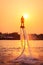 Silhouette and vintage color styl of showing flyboard on Chaophya