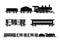 Silhouette of vintage locomotive with railroad cars.