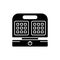 Silhouette Waffle maker with open lid. Outline icon of electric device for making two square Viennese waffles. Black illustration